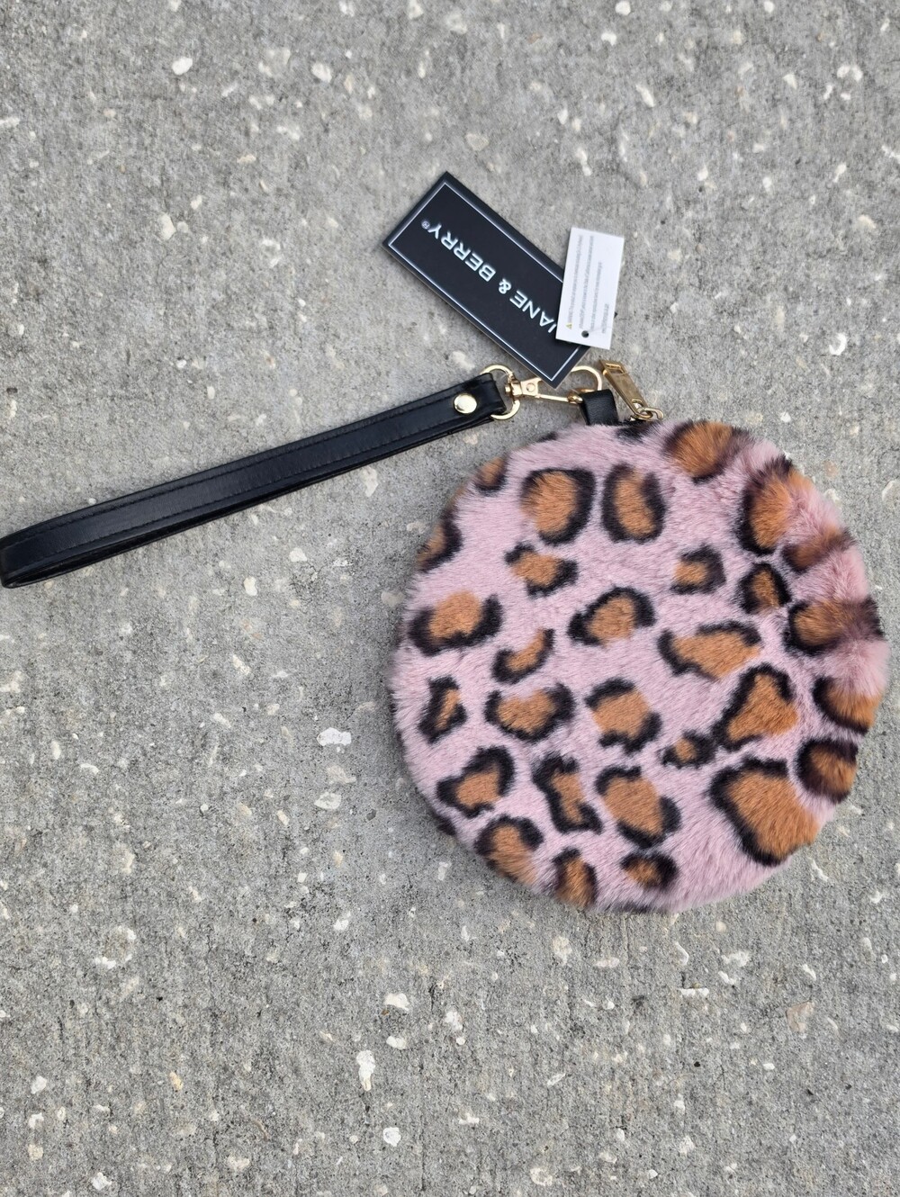 Jane & Berry Pink Leopard Faux Fur Wristlet Clutch NWT